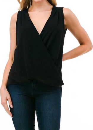 Ariella Solid Surplice Tank Top In Black