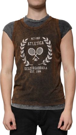 Dolce & Gabbana Brown Cotton Crew Neck Sleeveless Mens T-shirt