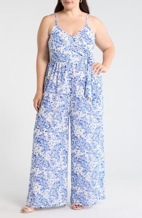Sugarlips Camellia Floral Jumpsuit in White-Blue-Multi at Nordstrom, Size 1 X