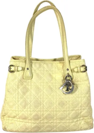 Dior Yellow Leather Coated Canvas Shoulder Bag Tote Bag (Pre-Owned)