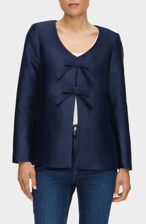 Aligne Beau Bow Jacquard Satin Blazer in Navy at Nordstrom, Size 10