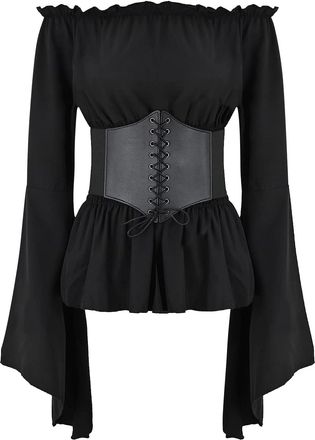 Generic Womens Fit T Shirts Loose Tunnic Basic Tee Tops Medieval Vintage Womens Shirt Costume Cosplay Stage Dress Up Festival Performance Long Sleeve Shirt fo