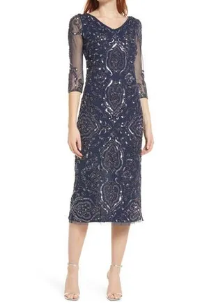 Pisarro Nights Sequin & Beaded Cocktail Sheath Dress in Slate 421 at Nordstrom Rack, Size 10