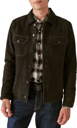 Lucky Brand Suede Military Shirt Jacket in Black at Nordstrom, Size X-Large