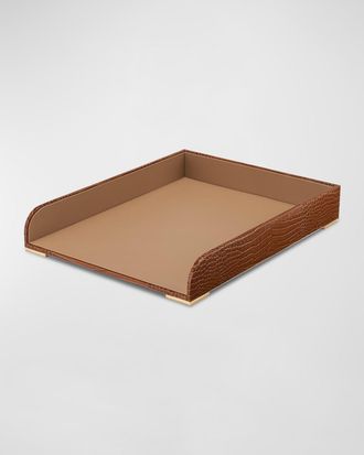 Aerin Classic Croc-Embossed Leather Paper Tray