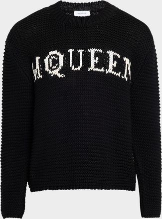 Alexander McQueen Mens Crewneck Logo Intarsia Sweater