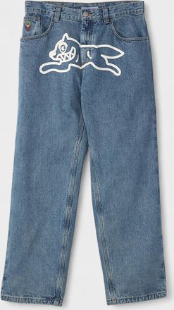 Icecream Mens Check Lined Running Dog Denim Jeans - Blue - Size 34 (Waist)