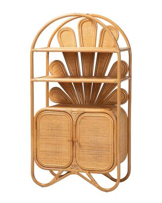 Baxton Studio Noreen Peacock Fan Natural Rattan Cabinet