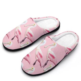 Generic Roseate Spoonbill Pattern Mens House Slippers Memory Foam Washable Cotton Slip on Home Shoes