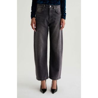AG - Adriano Goldschmied Hattie Crystal Embellished High Waist Barrel Jeans in Star Light at Nordstrom, Size 29
