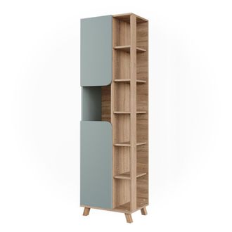 Vicco Armario De Ba&ntilde;o Karen, Sonoma/azul, 50 X 175 Cm Con 2 Puertas