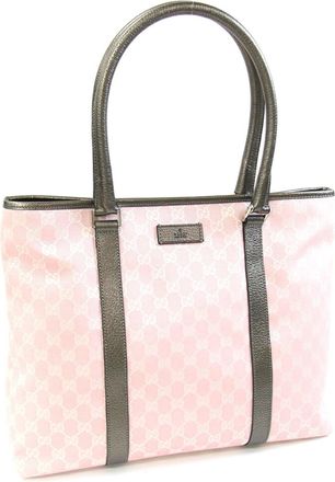 Gucci Metallic Pink Canvas Leather Tote Bag (Pre-Owned)