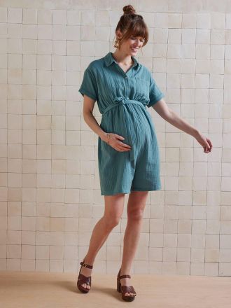 Vertbaudet Combishort grossesse et allaitement en gaze de coton vert &eacute;meraude
