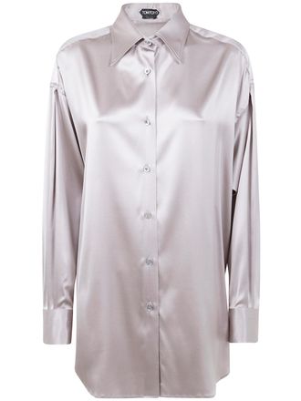 Tom Ford Womens Stretch Silk Satin Relaxed Fit Shirt - Silver Elastane - Size EU 46 (Womens)