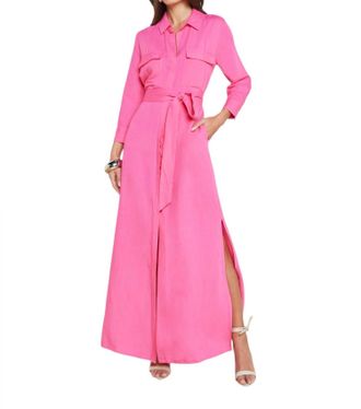 L'agence Cameron Long Shirt Dress In Berry Pink