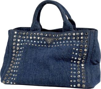 Prada Canapa Blue Denim Tote Bag (Pre-Owned)