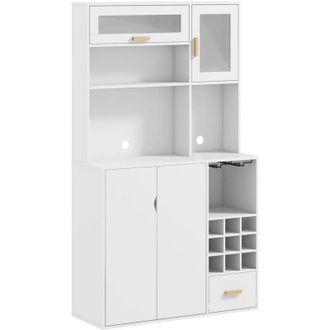 HOMCOM Dispensa Cucina con Portabottiglie 3 Armadietti 4 Ripiani Cassetto Bianco - Homcom
