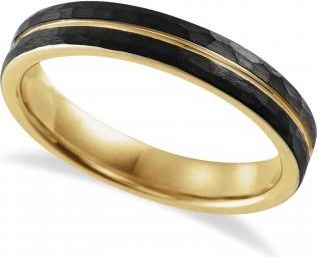Allurez Tungsten Hammered Wedding Band Black PVD & 18K Yellow Gold PVD (4mm)