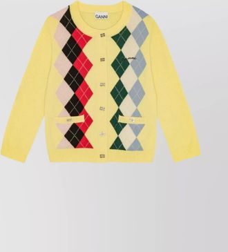Ganni knitwear cardigan with argyle pattern and pockets
