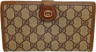 Gucci Beige Brown Pvc Leather Long Wallet (Bi-Fold) (Pre-Owned)