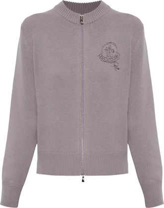 Moncler Wollemantel met geborduurd logo - Dames - Vesten - Paars - S - Wol - Truien & Vesten
