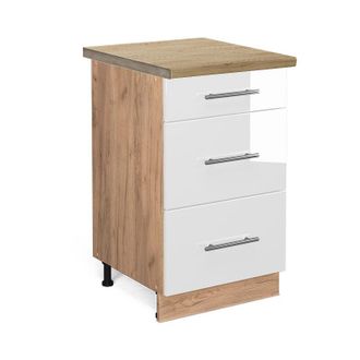 Vicco Mueble Bajo De Cocina Fame-line, Blanco Alto Brillo, 50 Cm, Et Roble