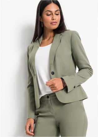 Bonprix Jackenblazer BONPRIX Blazer, Damen, Gr. 46, gr&uuml;n (oliv), Obermaterial: 76% Polyester, 22% Viskose, 2% Elasthan. Futter: 100% Polyester, slim fit, Blaz