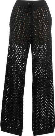 Brunello Cucinelli open-knit wide-leg trousers - women - Linen/Flax/Silk/Cotton - L - Black