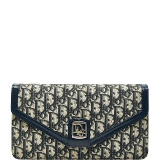 Dior Beige Navy Canvas Leather Clutch Bag (Pre-Owned)
