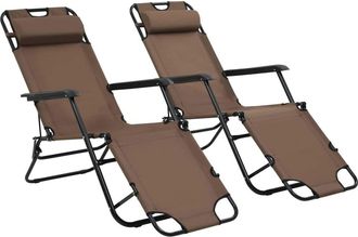 vidaXL Tumbonas Plegables Con Reposapi&eacute;s 2 Unidades Acero Marr&oacute;n Vidaxl