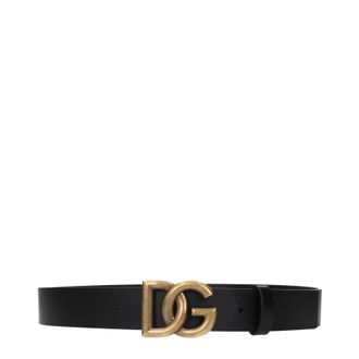 Dolce & Gabbana Uomos Cintura In Pelle Nera/Oro Antico