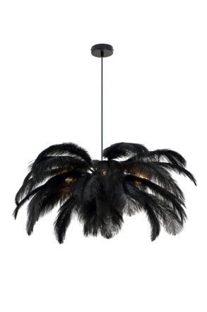 Novel H&auml;ngeleuchte, Schwarz, Metall, Textil, Federn, Blatt, 120 cm, RoHS, CE, Lampen & Leuchten, Innenbeleuchtung, H&auml;ngeleuchten, Pendelleuchten