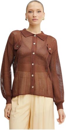 Fracomina Shirt met opengewerkte brei - Dames - Overhemden - Bruin - M - Overhemden