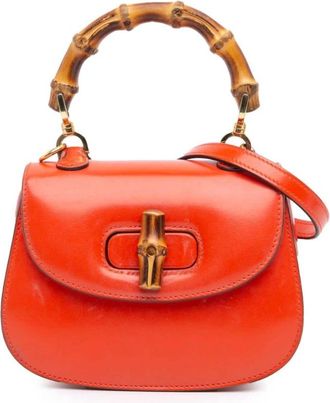 Gucci Pre-owned Handbags, female, Orange, Size: ONE SIZE Pre-owned Bamboo Handle Leather Bag