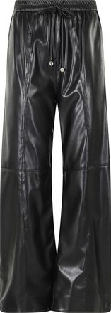 Isabelle Blanche Black Elastic Waistband Drawstring Faux Leather Wide-Leg Pants