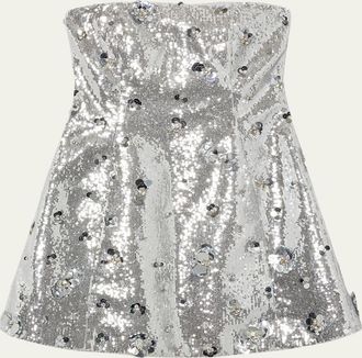 SIMKHAI Arta Strapless Sequin A-Line Mini Dress