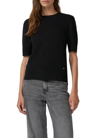 s.Oliver Kurzarmpullover S.OLIVER, Damen, Gr. 36, schwarz, Web, Obermaterial: 72% Viskose, 28% Polyester, unifarben, regular fit normal, Rundhals, Pullover Kur