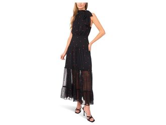 CeCe by Cynthia Steffe Halter Tie Neck Tiered Maxi Dress Womens Dress Rich Black : LG, Polyester