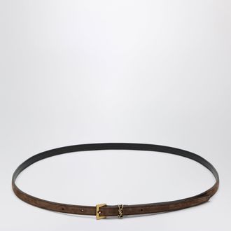 Saint Laurent Cintura Cassandre extra sottile in camoscio marrone
