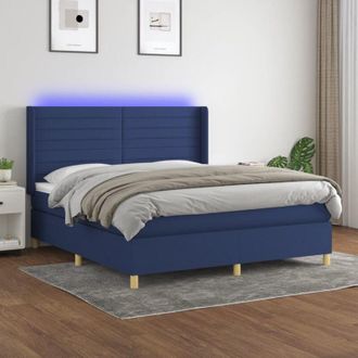vidaXL Vidaxl - Cama Box Spring Colch&oacute;n Y Luces Led Tela Azul 160x200 Cm