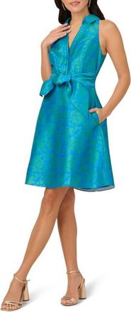 Adrianna Papell Floral Sleeveless Jacquard Fit & Flare Dress in Blue/Green at Nordstrom, Size 14