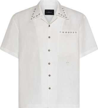 John Richmond Linnen overhemd met decoratieve studs en borstzak - Heren - Korte mouwen Overhemden - Wit - 2XL - Linnen - Overhemden