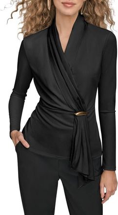 DKNY Wrap Front Long Sleeve Top in Black at Nordstrom, Size X-Large