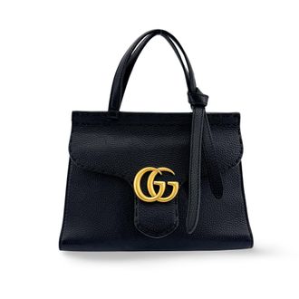 Gucci Gg Marmont Top Handle Leather Black Leather Handbag (Pre-Owned)