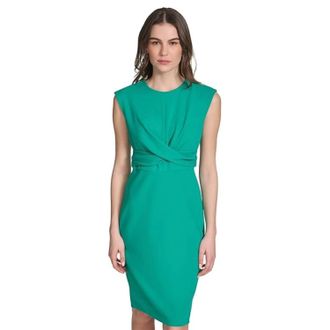 Calvin Klein Scuba Skirt Dress Womens Jungle Crepe Pleated Cap Sleeve FROG327