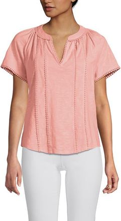 Lands End Slub Short Sleeve Notch Neck Top in Sunset Coral Pink at Nordstrom, Size X-Large