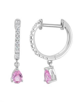 Sabrina Designs 14K 0.57 Ct. Tw. Diamond & Pink Sapphire Dangle Huggie Earrings