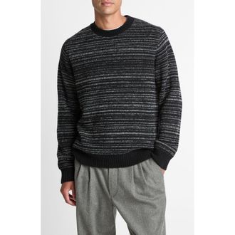 Vince Marled Stripe Crewneck Merino Wool Blend Sweater in Black/medium Heather Grey at Nordstrom Rack, Size Xx-Large