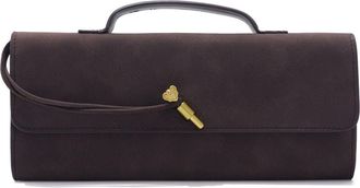 Adornia Dark Brown Suede Envelope Bag with Optional Strap