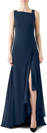 Akris Stud Embellished Silk Gown in Navy at Nordstrom, Size 6